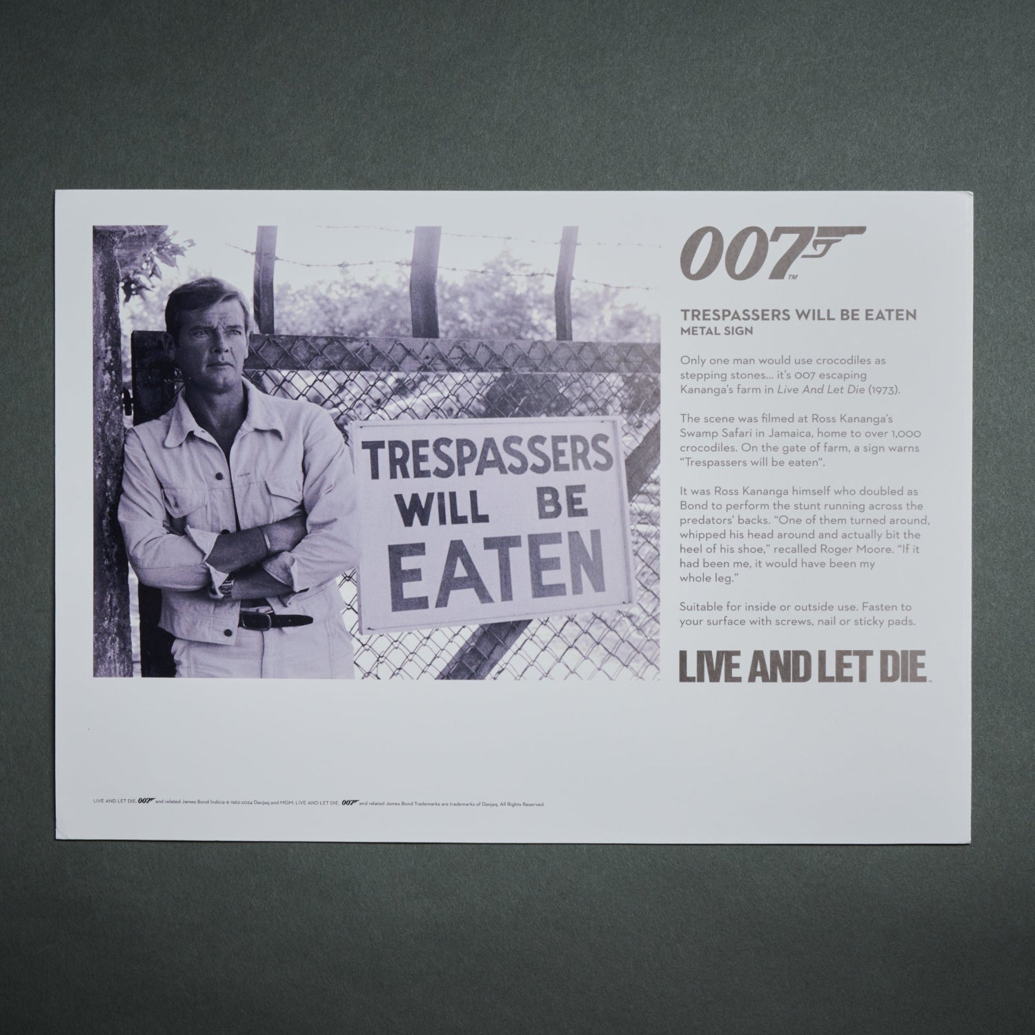 James Bond Trespassers Will Be Eaten Metal Sign - Live And Let Die Edition