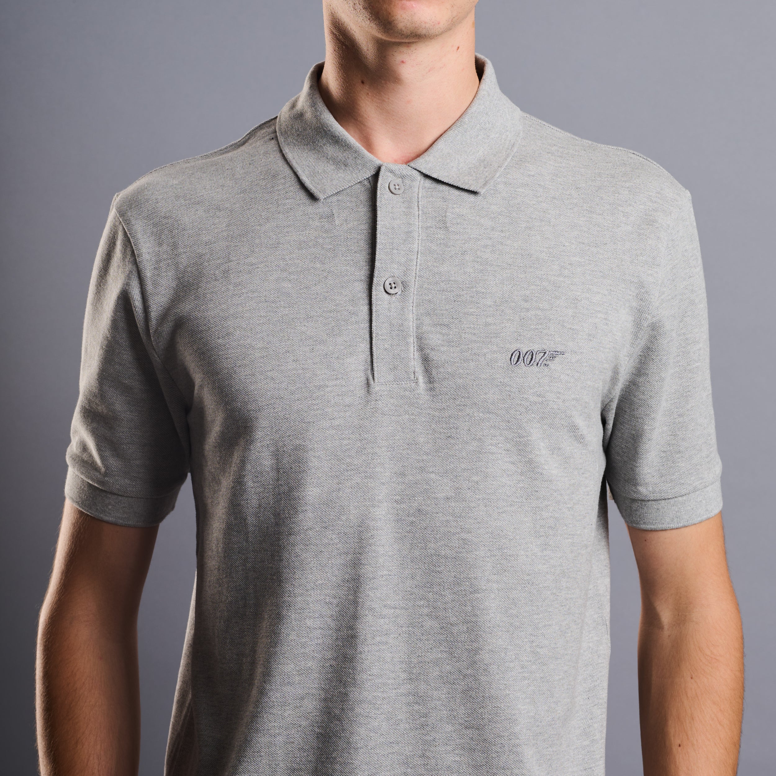James Bond 007 Embroidered Cotton Polo Shirt - Grey Marl Edition