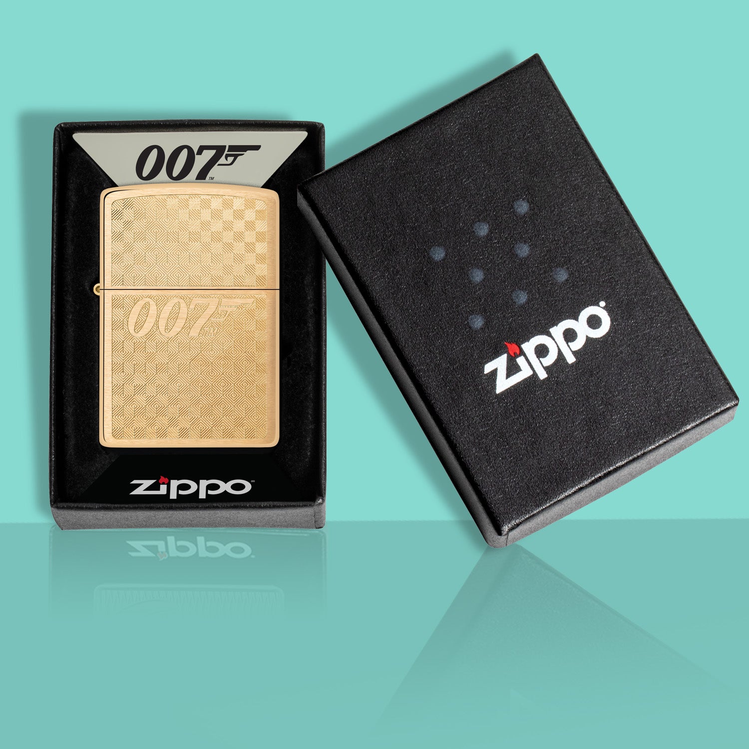 James Bond Zippo Lighter - Brass Checkerboard Edition