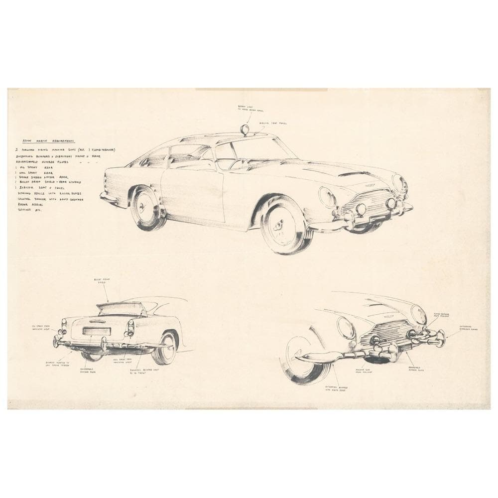 James Bond Ken Adam Aston Martin DB5 Art Print - Goldfinger Numbered Edition (Unframed)