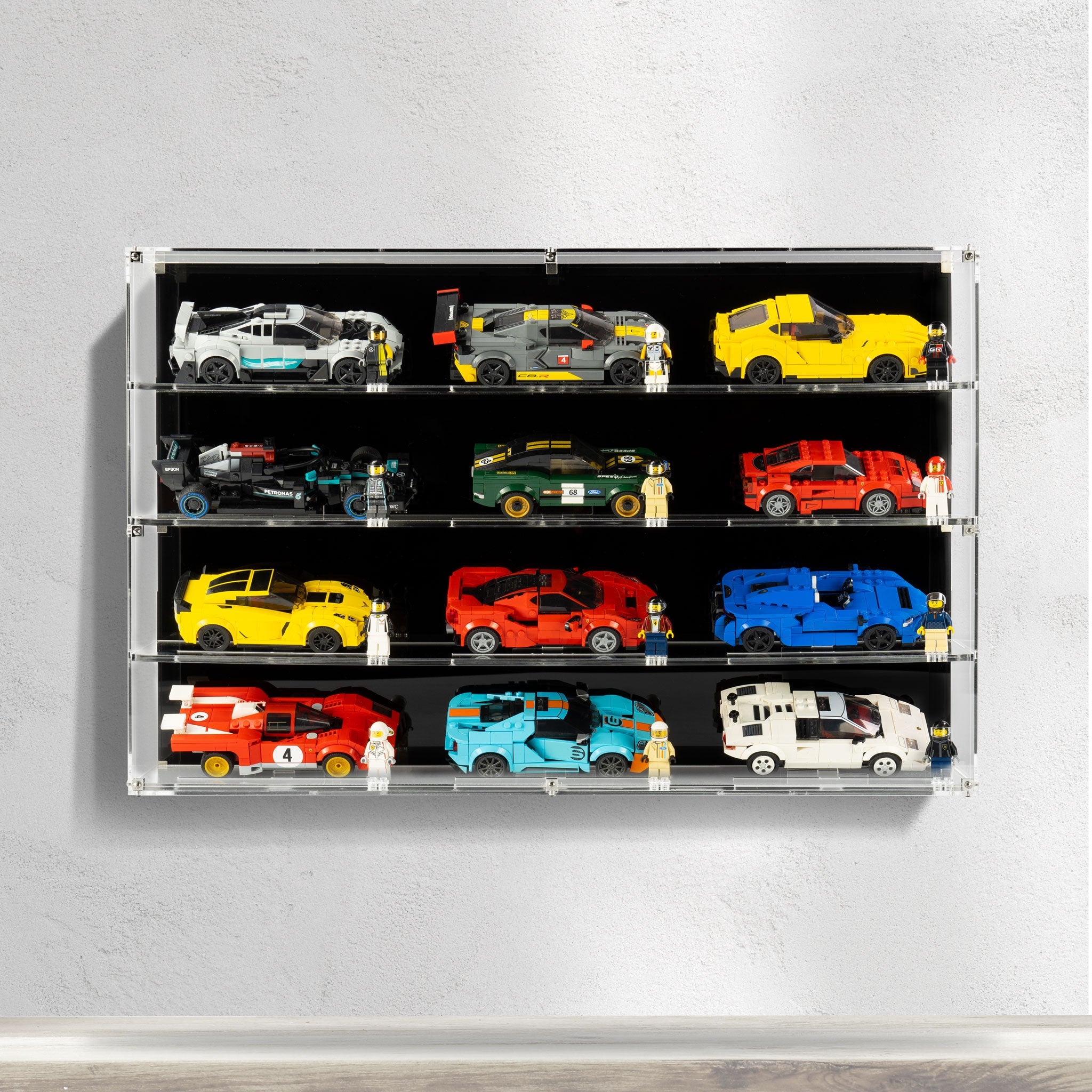 Wall mounted Display Case for 12x LEGO® Speed Champions Cars (4x3)