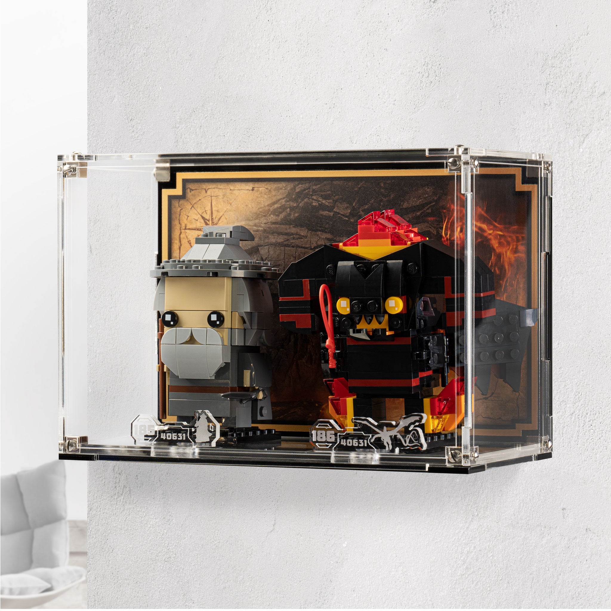Wall mounted Display Case for LEGO® Brickheadz: Gandalf the Grey™ & Balrog™ (40631)