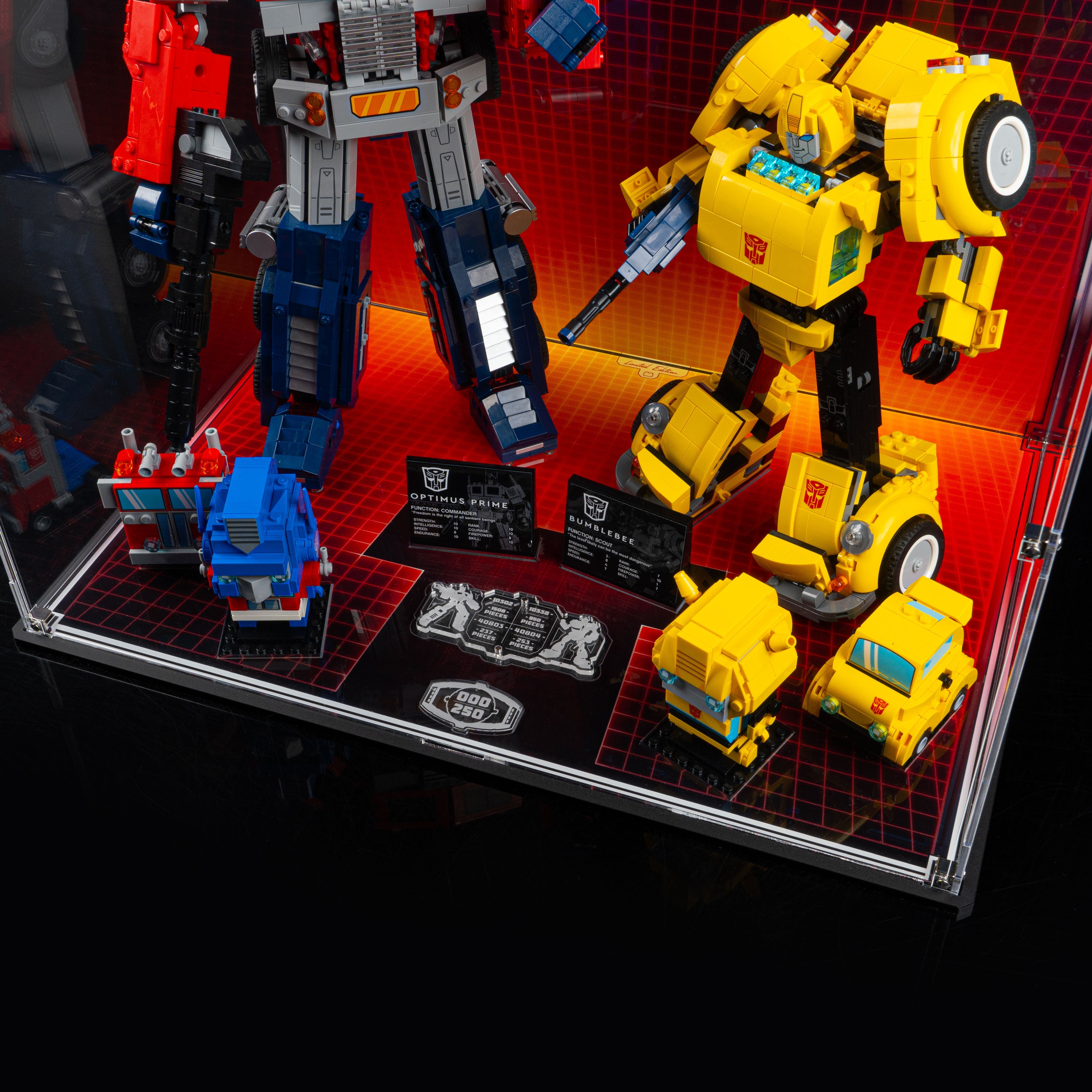 Limited Edition Display Case for LEGO® BrickHeadz / Icons Optimus Prime & Bumblebee (10338, 10302, 40804, 40803)