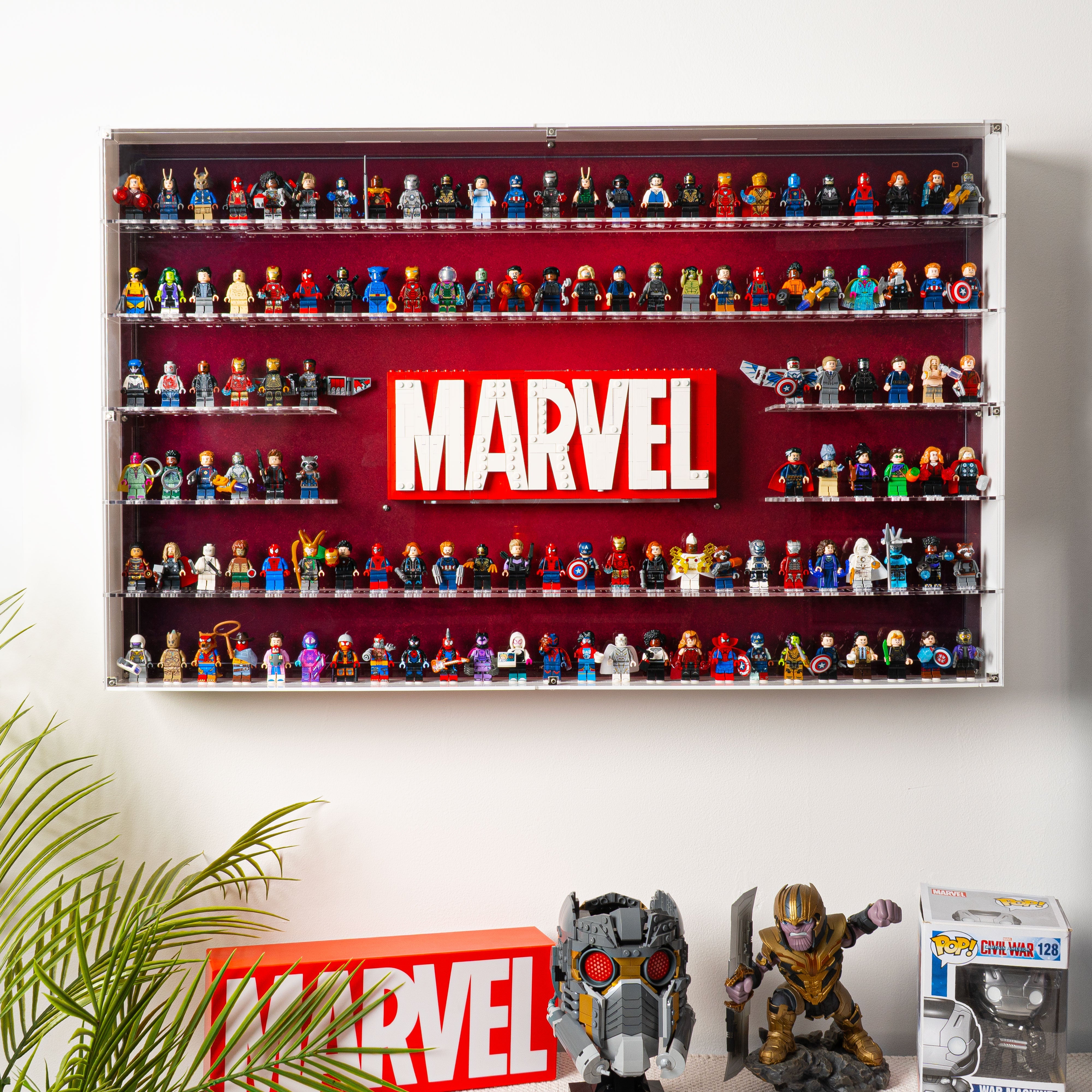 Wall Mounted Display Case for LEGO® Marvel: Brick-Built Marvel Logo & 124 Minifigures (76313)