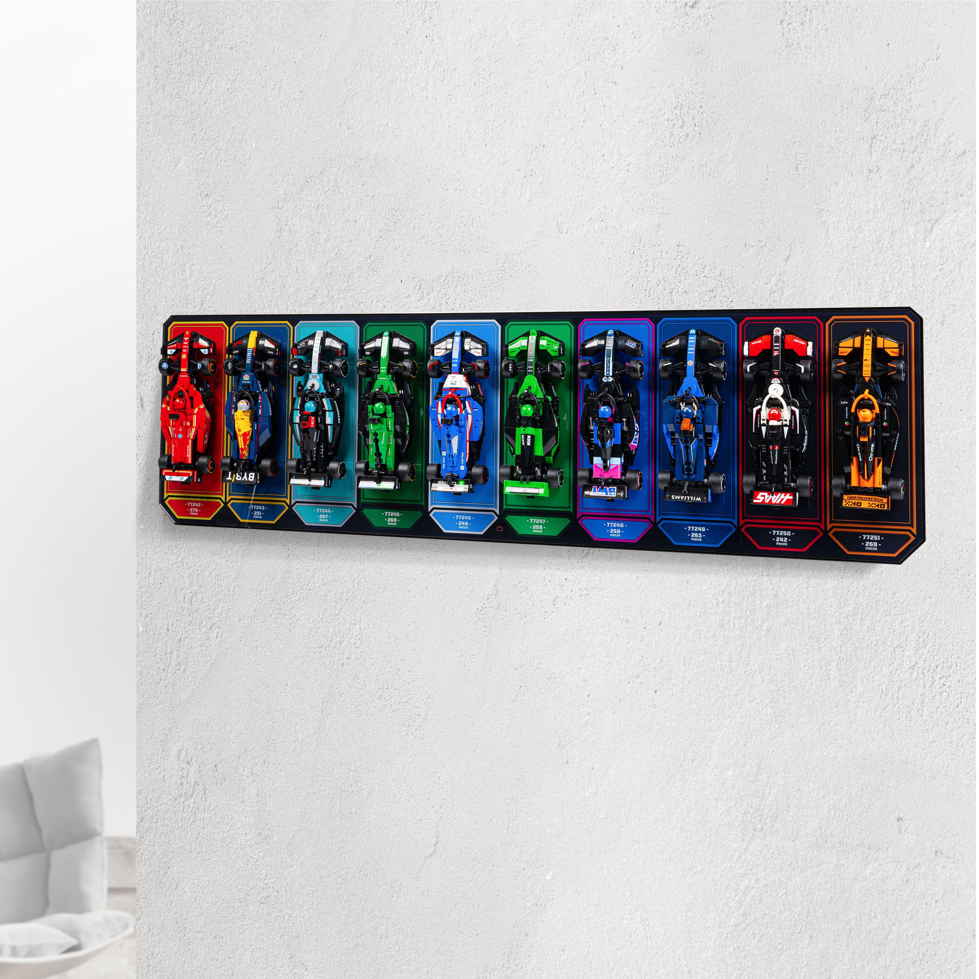 Wall Mountable Display Stand for 10 x LEGO® Speed Champions: Formula 1 Range