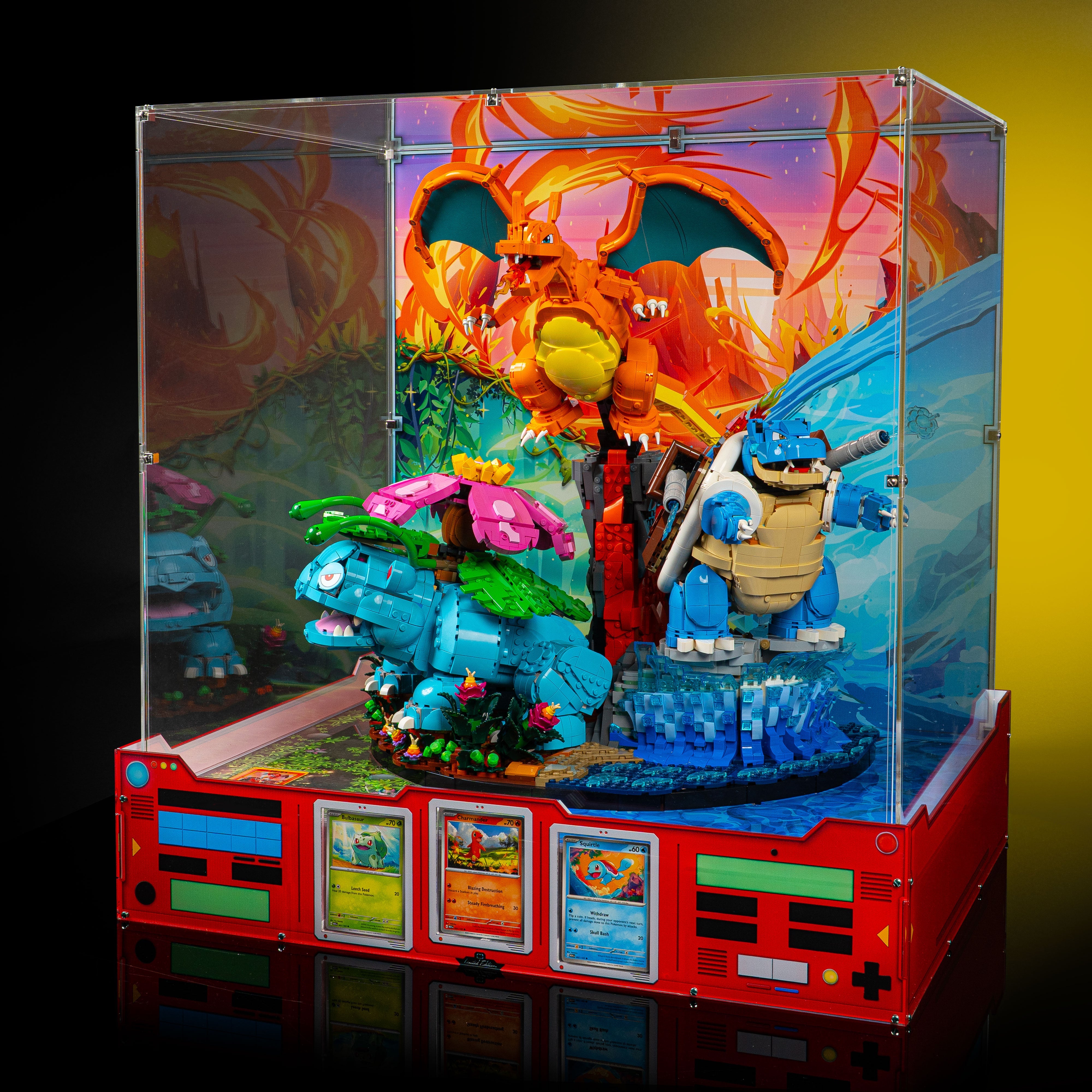 Limited Edition Display Case for LEGO® Pokémon™: Venusaur, Charizard and Blastoise (72153) with Trading Card Display