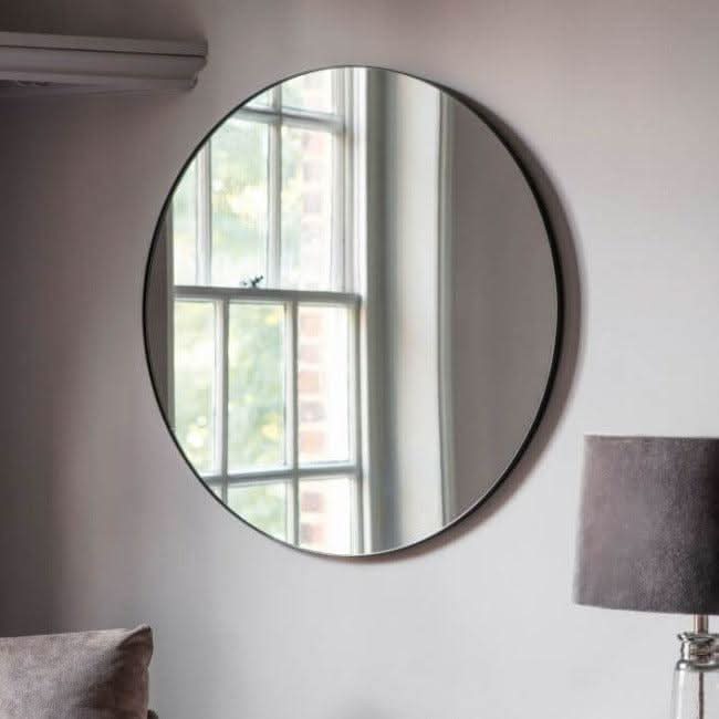 Scandi Large Round Mirror Black 80cm