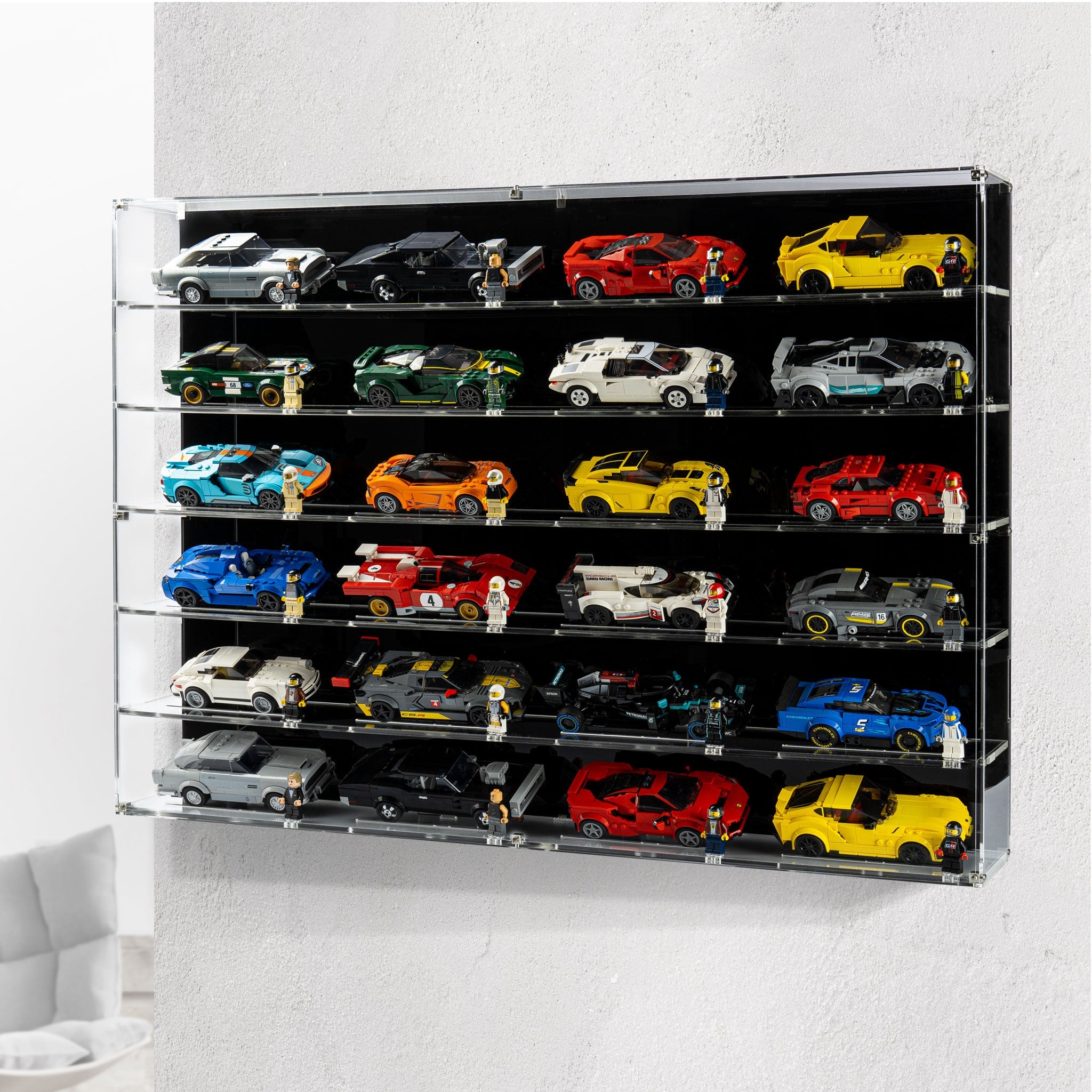 Wall mounted Display Case for 24x LEGO® Speed Champions Cars (6x4)