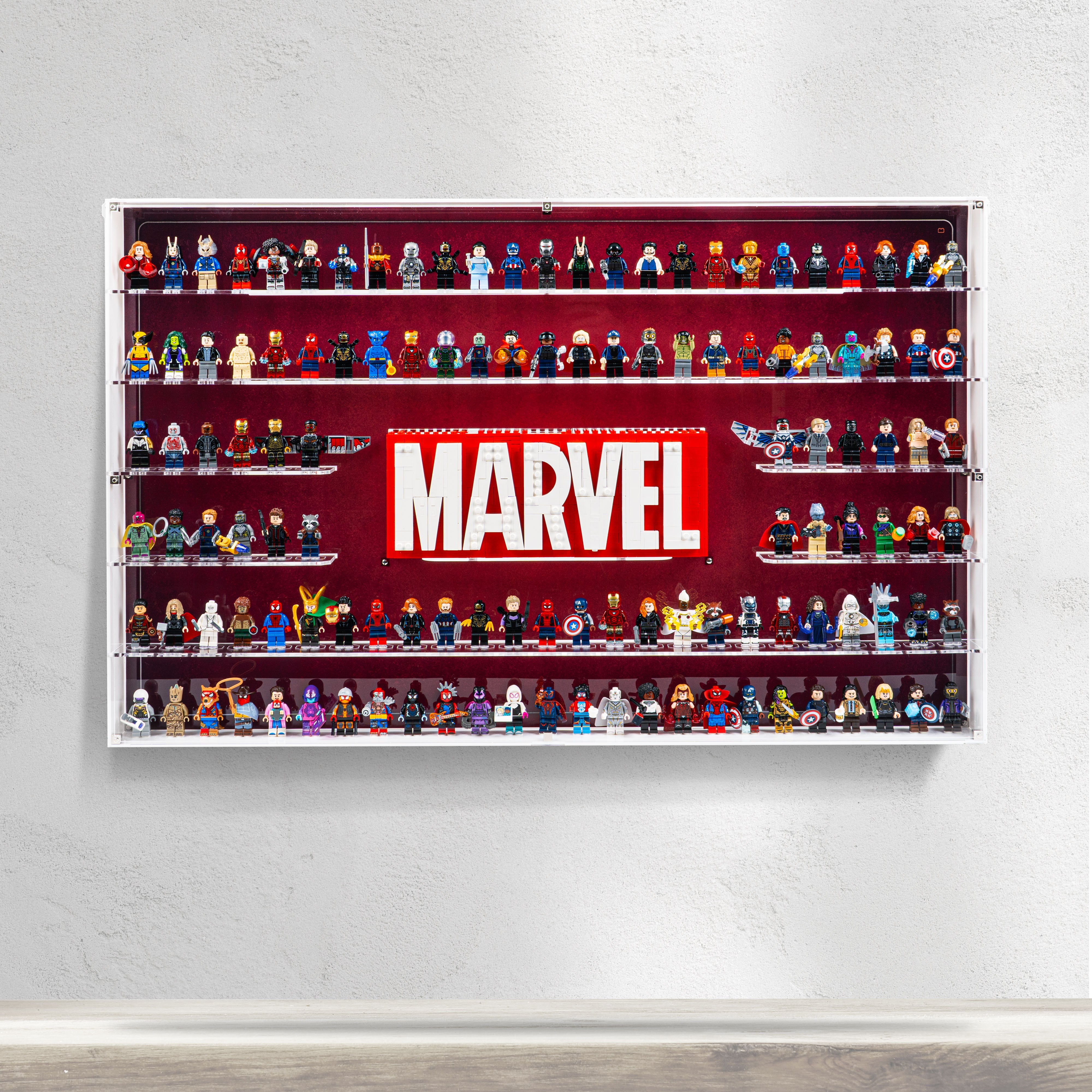 Wall Mounted Display Case for LEGO® Marvel: Brick-Built Marvel Logo & 124 Minifigures (76313)