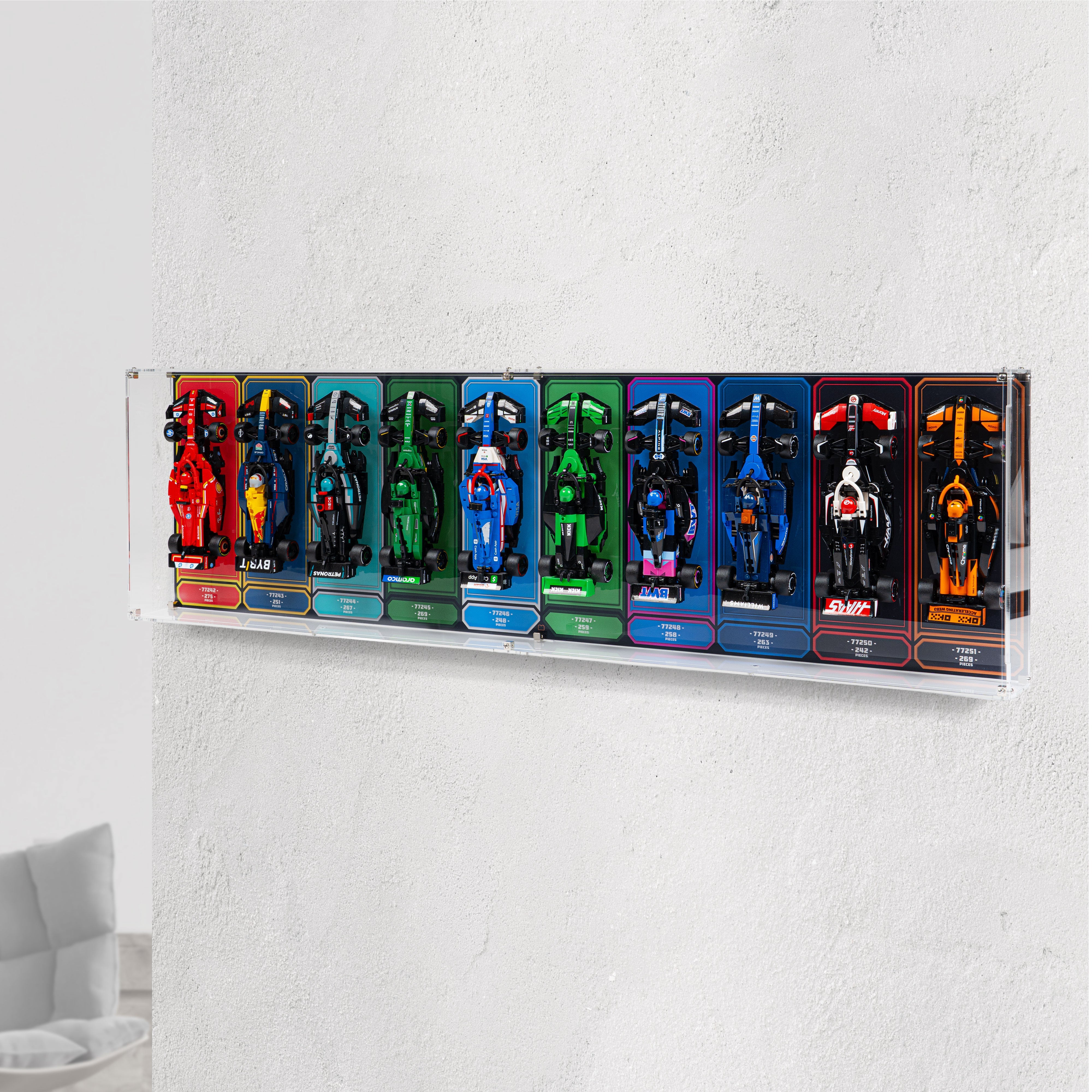 Wall Mountable Display Case for 10 x LEGO® Speed Champions: Formula 1 Range