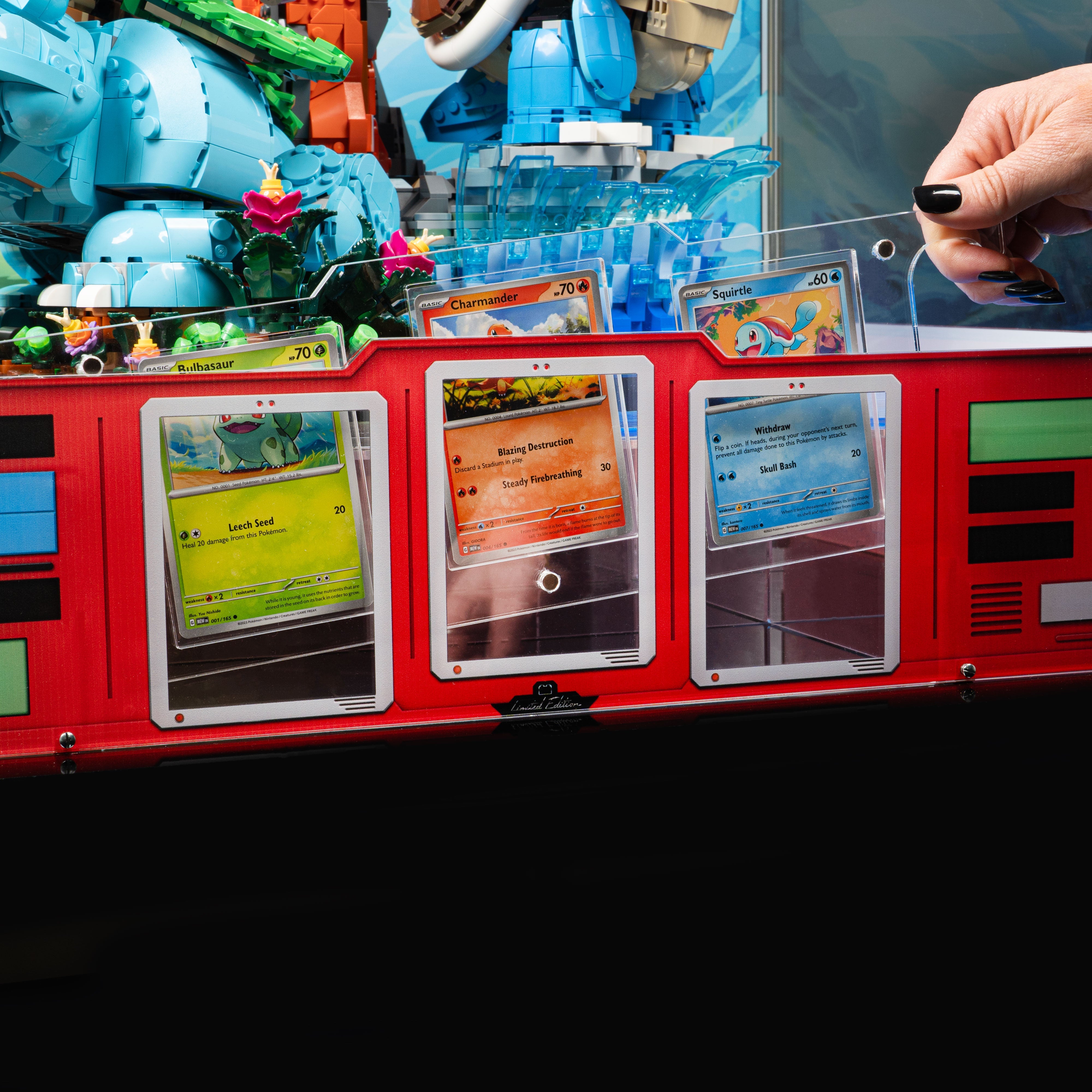 Limited Edition Display Case for LEGO® Pokémon™: Venusaur, Charizard and Blastoise (72153) with Trading Card Display