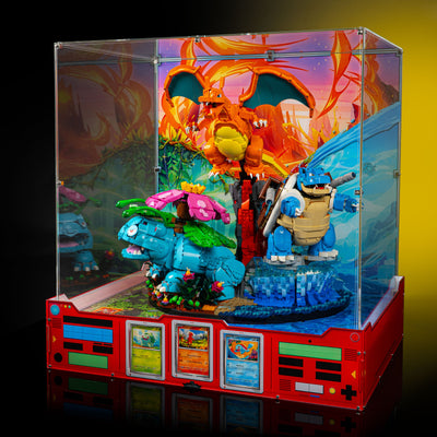 Limited Edition Display Case for LEGO® Pokémon™: Venusaur, Charizard and Blastoise (72153) with Trading Card Display