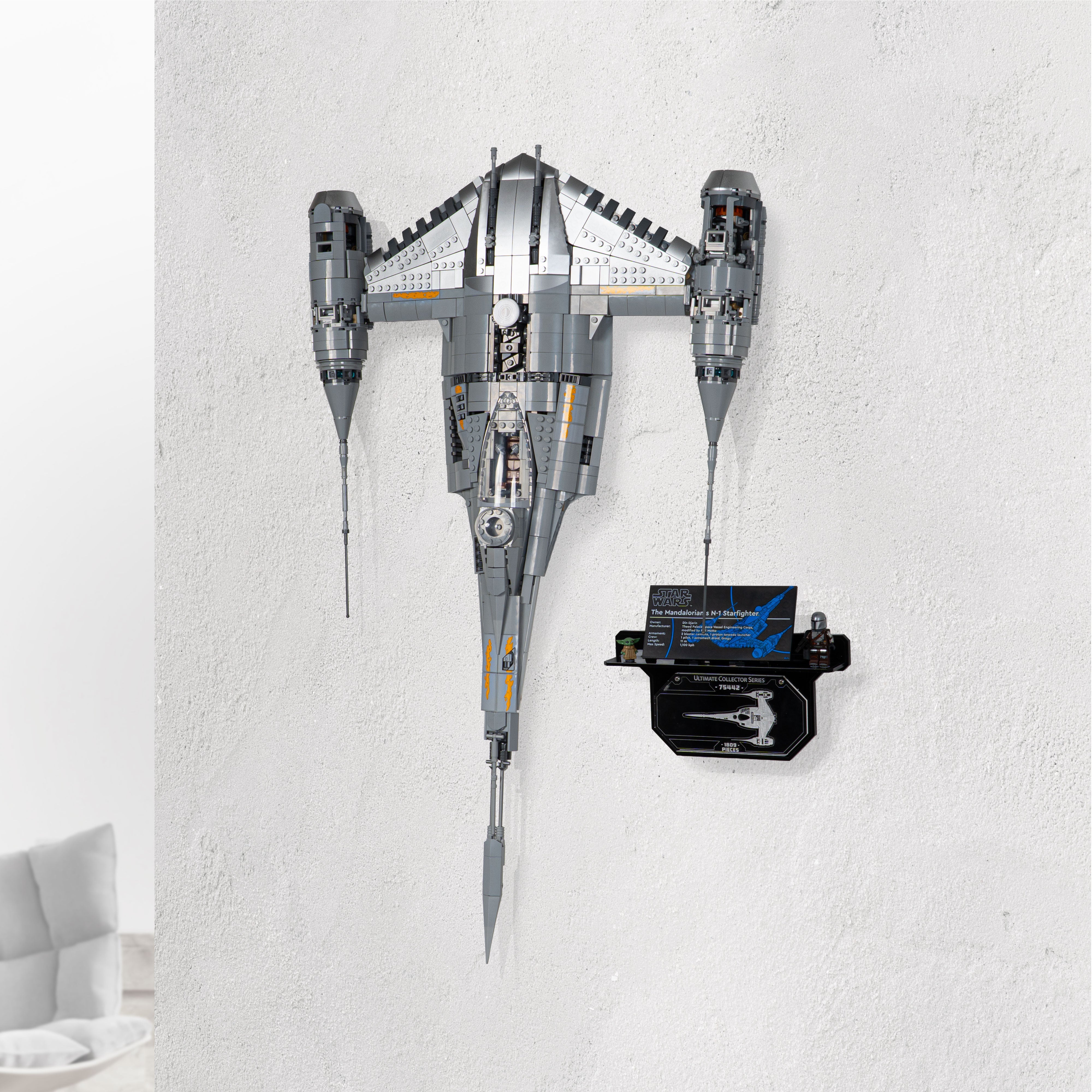 Wall Mounted Display Stand for LEGO® Star Wars™ The Mandalorian's N-1 Starfighter™ (75442)