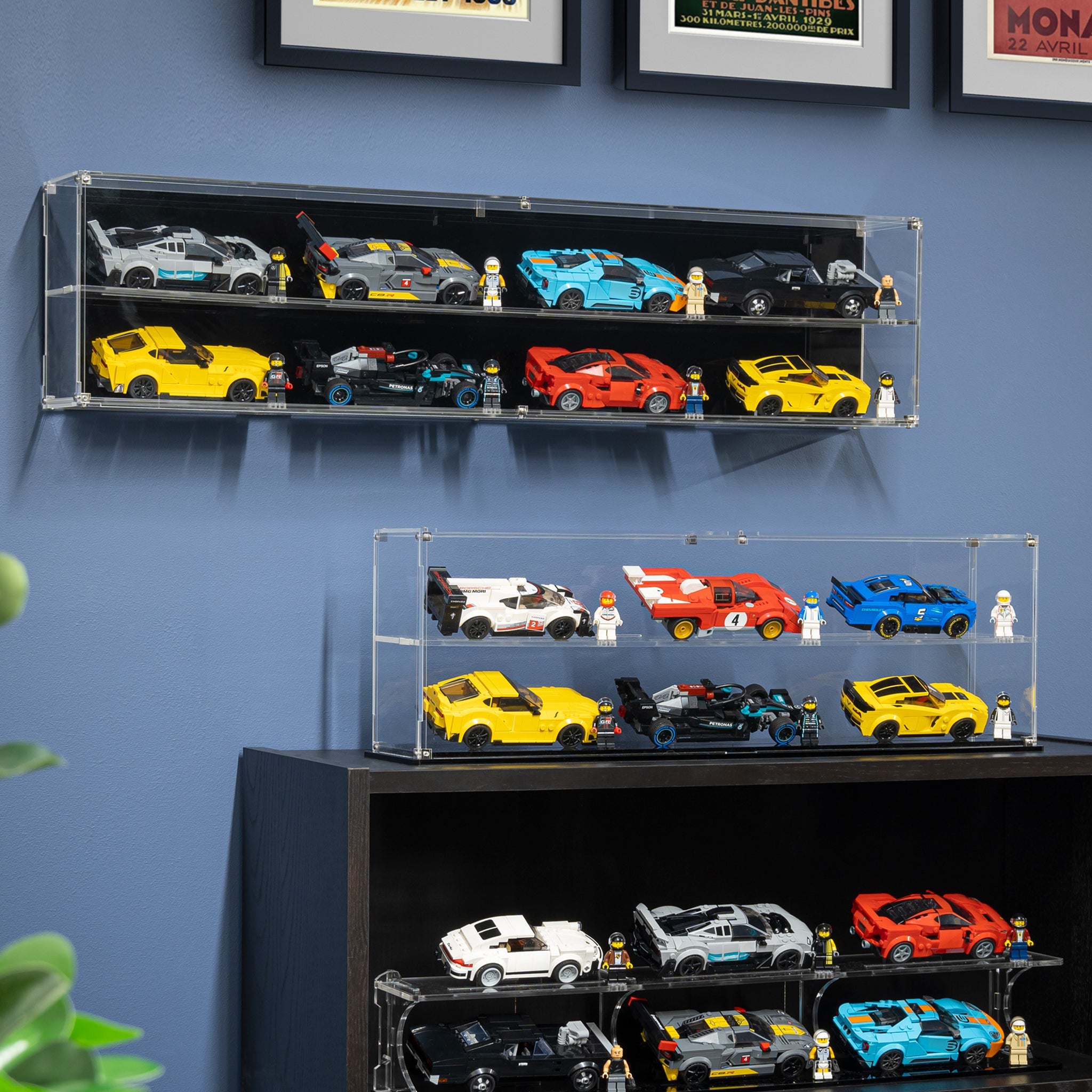 Wall Mounted Display Case for 8x LEGO® Speed Champions Cars (2x4)