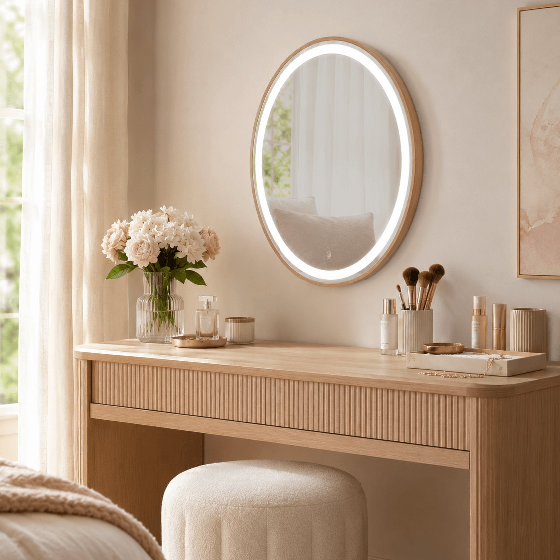 Pre Order End June Florence Round Oak Mirror 60cm