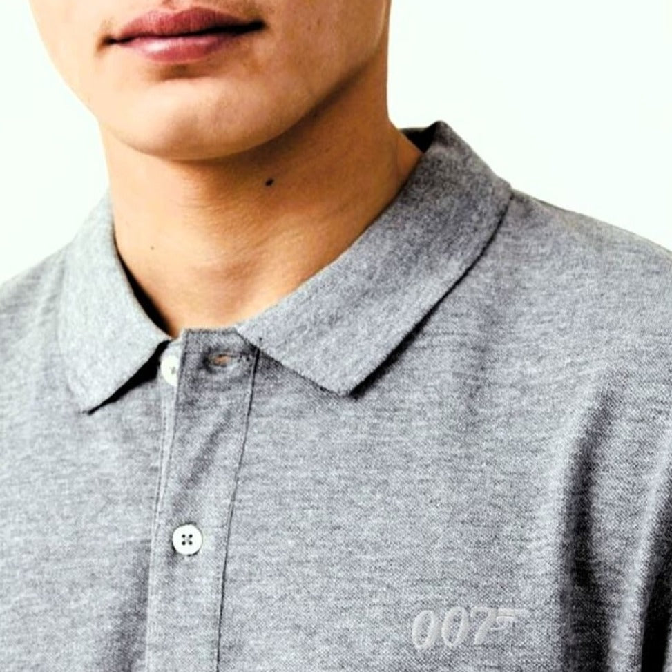 James Bond 007 Embroidered Cotton Polo Shirt - Grey Marl Edition